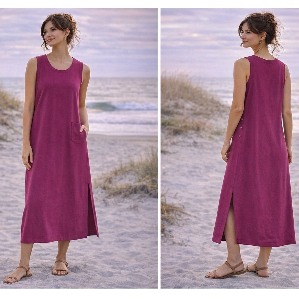 Karen Hart Midi Dress Womens M Pink Sleeveless Button Detail Minimalist